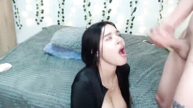 Face choked deep throating cumshot on 18 year old latina beauty