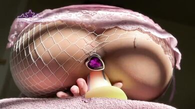Tiny tease rides thick dildo in fishnet screams cream all over