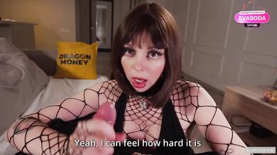 Alt girl gags on my cock while monsters chase watching horror movie