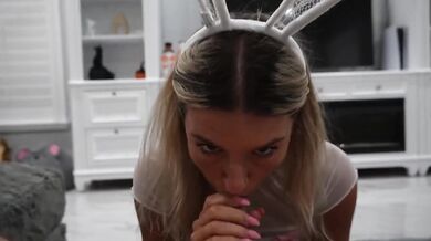 Massive facial at FSU Halloween party bunny girl gets choked on thick cock