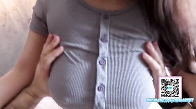 POV Japanese stepsis TITTYFUCK with HUGE BOOBS gushing oiled tits