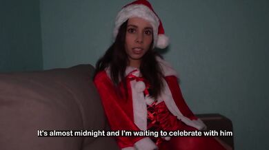 Stepmom Swallows Rough Cum on Christmas Couch Again