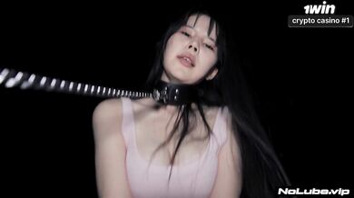 Japanese teen destroyed gagging on collar leash rough gangbang