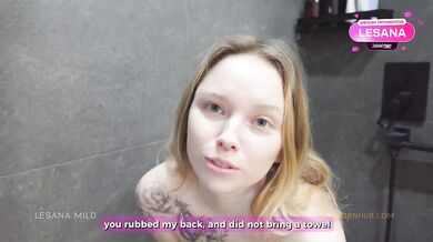 Stepbro joins me in the shower while parents are next door deep throat his big tits
