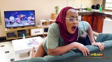 BIG ASS ebony stepsister gets caught bending squirts surprise