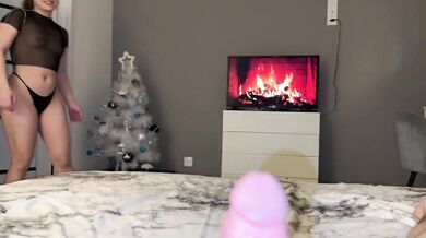 Step sister's feet made me cum while she jumped in black stockings