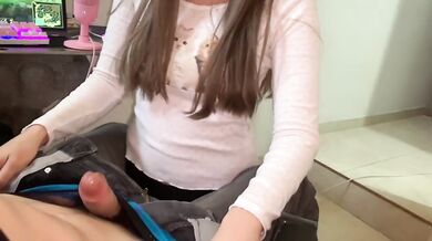 My Hot Step-Sis Wants My Dick While I Play Videogames Asian Blowjob on Knees Shaved Pussy Doggystyle Cum On Ass