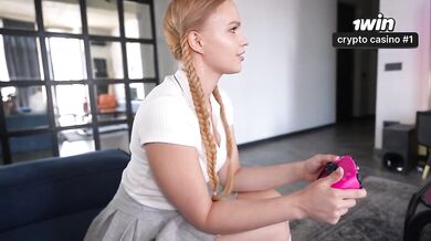 Naughty College Girl Gets Creampie While Cheating on Games