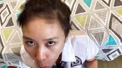 Sloppy deep throat for Japanese schoolgirl August River