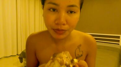 Beautiful Asian Amateur Teen Eats Ice Cream and Shows Tits!