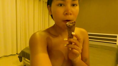 Beautiful Asian Amateur Teen Eats Ice Cream and Shows Tits!