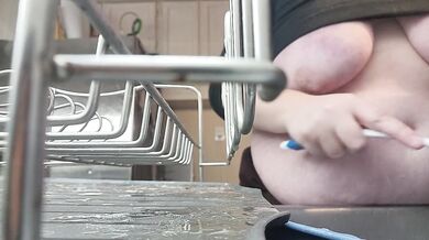 What would you do to this NAUGHTY MILF Washing dishes like this?