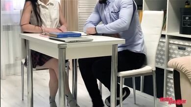 Teacher owns my virgin pussy with her thick throbbing cock after class