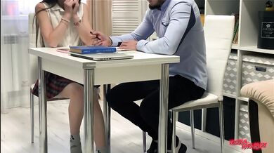 Teacher owns my virgin pussy with her thick throbbing cock after class