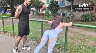 trainer destroys my tight pussy riding my fat cock in gym