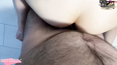 Sucked her mouth while stuffed in washing machine thick cum deep in her throat