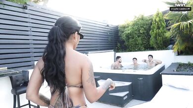 Her holes wrecked by triple cocks Asians gangbanged her ass pussy