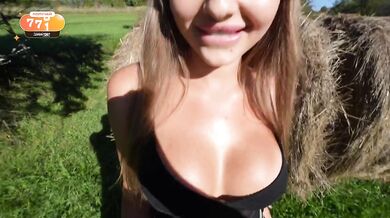 Kira destroyed in public cumshot doggystyle on haystack