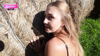 Kira destroyed in public cumshot doggystyle on haystack