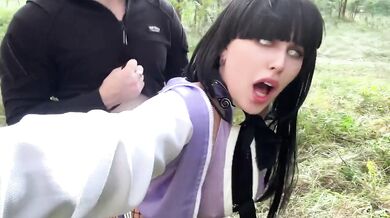 Hinata lost Naruto and was deep throated in the forest cosplay blowjob