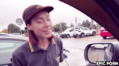 Huge anal creampie destroyed her McDonald's uniform