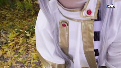 Elf cosplay babe gets destroyed with cum on her cute face