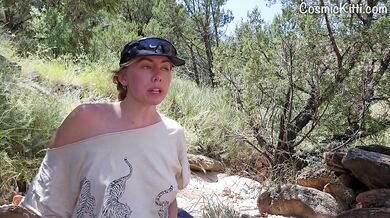 Naked hiking sweat tease glistens giant blonde cougar strips solo on trails