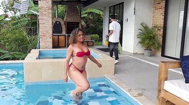 Milf Carla Morelli destroys teen delivery boy public pool deep throat creampie