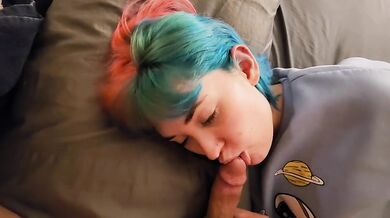 Step sister blows my cock while parents are home teasing big load