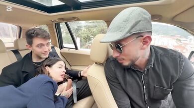 Exclusive threesome fucked raw in an uber my tight pussy left dripping