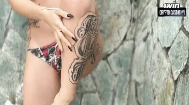 Naked college coed strips naked in public pool Colombia solo