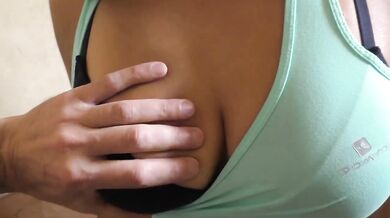 Busty teen Olivia deepthroats huge cock on stairs gagging on sloppy blowjob