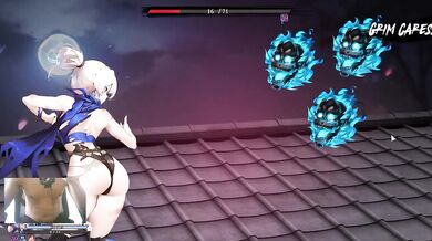 Look at her demon face while we brutalize her tight kunoichi pussy