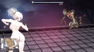 Look at her demon face while we brutalize her tight kunoichi pussy