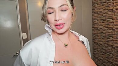 Big tits waitress fucked hard creampie hotel blowjob milf cash deal