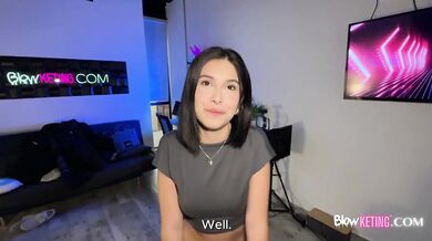 Latina braces slut deep throats huge cock till gagging cumshot