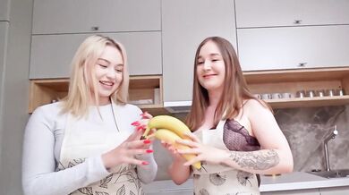 Kitchen smash threesome with step sis Russian lesbian rough deep throat