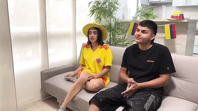 Latina stepsis shows off her wet pussy for a bet during World Cup special