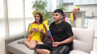 Latina stepsis shows off her wet pussy for a bet during World Cup special