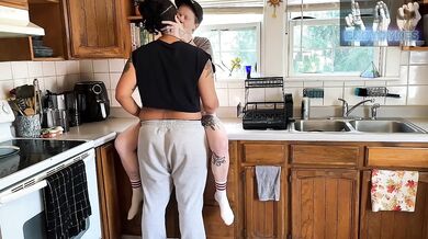 Wife asks what's for dinner I devour her hairy pussy on the counter wet moaning queer sloppy tongue fuck