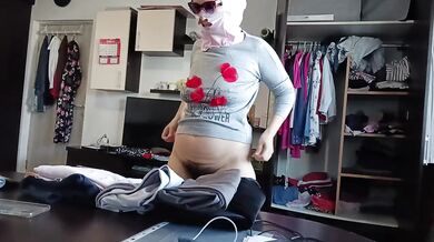 Amateur wife shreds tight clothes while hairy pussy drips cum