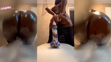 Horny teen fucks herself in parents bathroom squirting big dildo reverse cowgirl