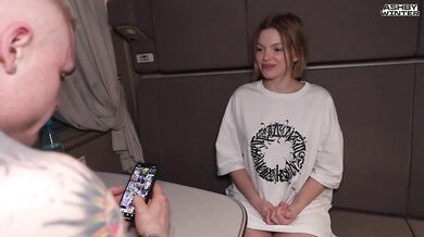 Unexpected train sex with wet t-shirt blonde next door