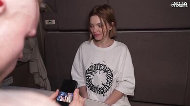 Unexpected train sex with wet t-shirt blonde next door