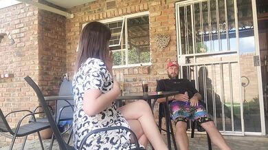 Neighbor's wife smokes while I fuck her outdoors creampie