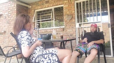 Neighbor's wife smokes while I fuck her outdoors creampie