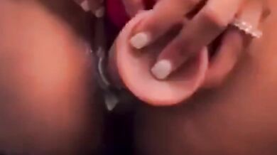 Squirted solo while stuffing a huge ebony dildo