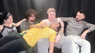 Pansexual orgy destroyed with queer double penetration squirt