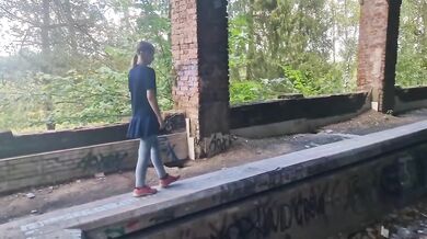 Public femdom mistress destroys slave with strapon in abandoned building