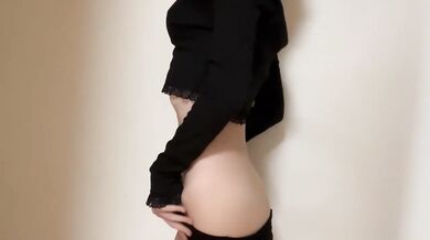 Russian skinny student teases boyfriend with solo caresses boobs